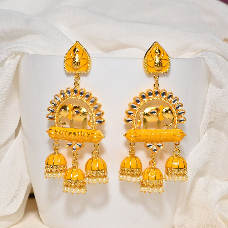 Shagna Gold Plated Kundan Stone And Meenakari Jhumki Earrings