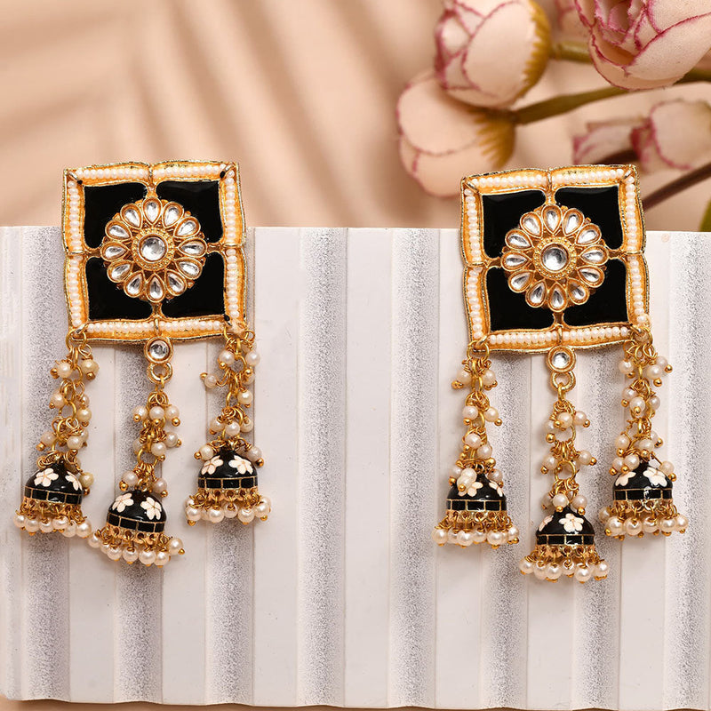 Shagna Gold Plated Kundan Stone And Meenakari Jhumki Earrings