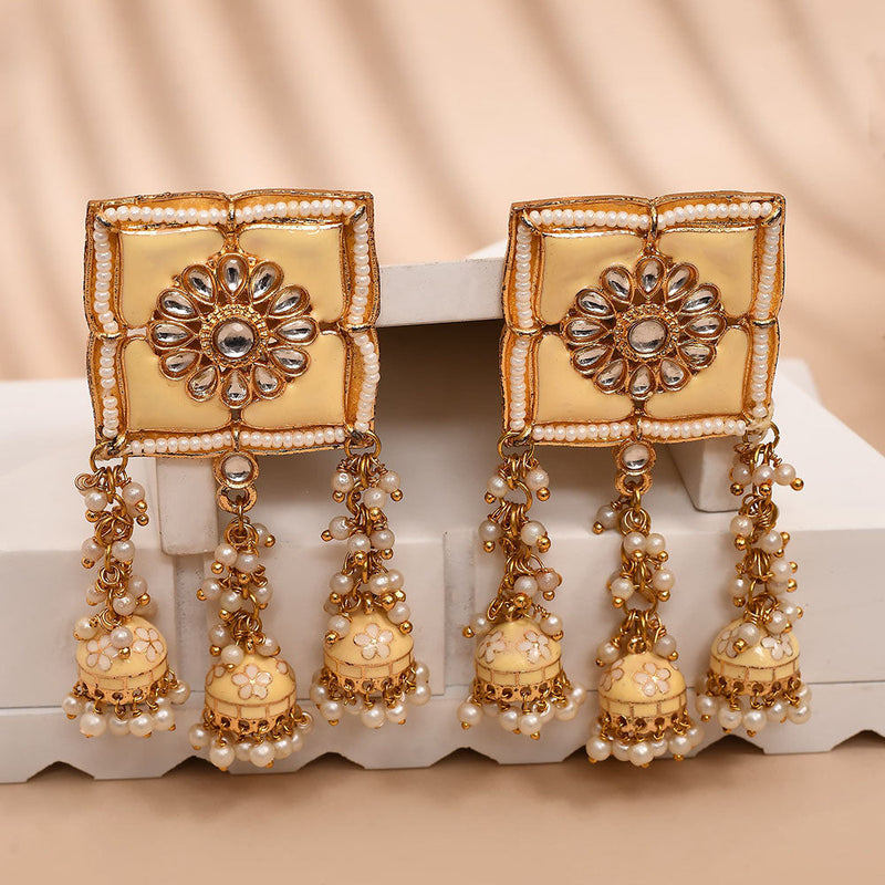 Shagna Gold Plated Kundan Stone And Meenakari Jhumki Earrings