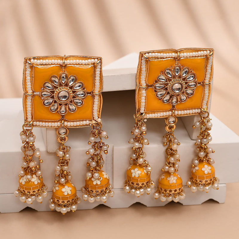 Shagna Gold Plated Kundan Stone And Meenakari Jhumki Earrings