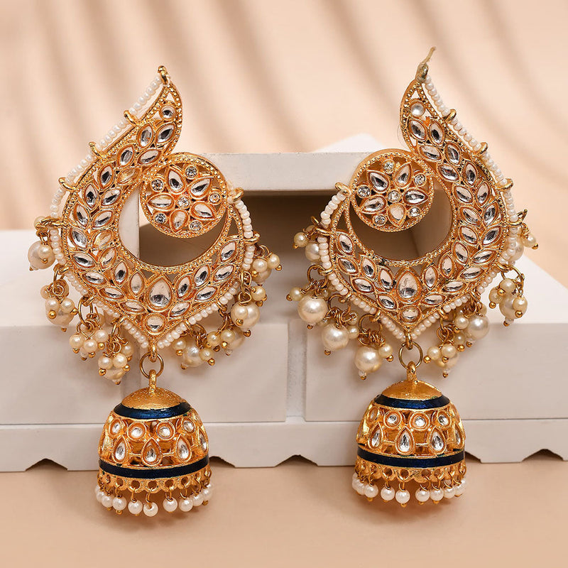 Shagna Gold Plated Kundan Stone And Meenakari Jhumki Earrings