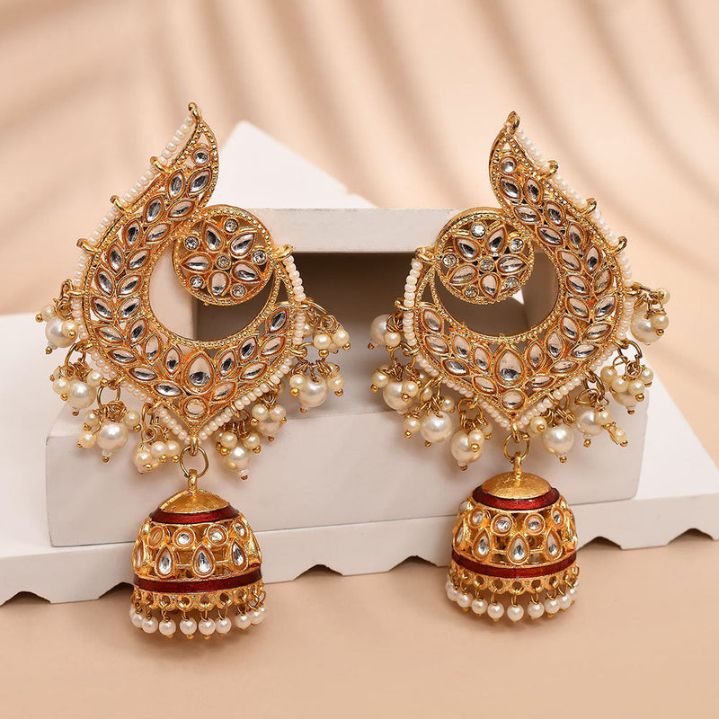 Shagna Gold Plated Kundan Stone And Meenakari Jhumki Earrings