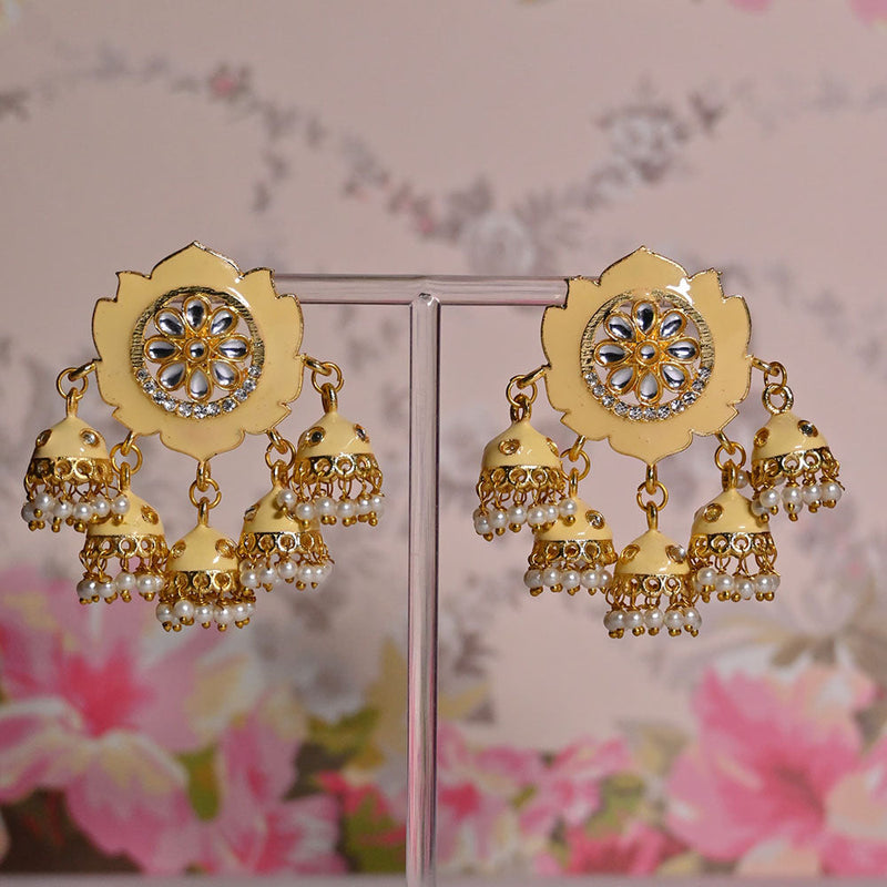 Shagna Gold Plated Kundan Stone And Meenakari Jhumki Earrings