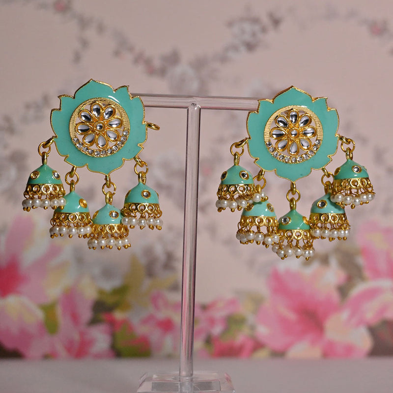 Shagna Gold Plated Kundan Stone And Meenakari Jhumki Earrings