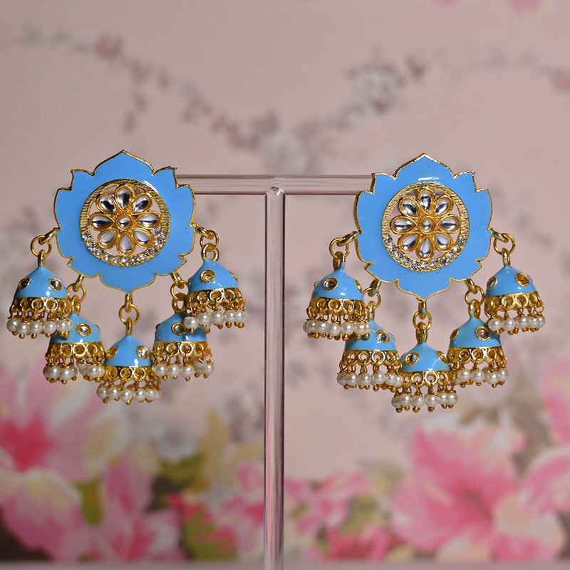 Shagna Gold Plated Kundan Stone And Meenakari Jhumki Earrings