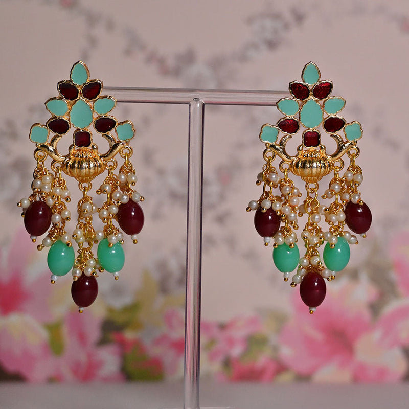 Shagna Gold Plated Meenakari And Pearls Dangler Earrings