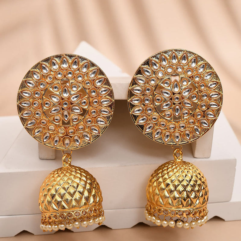 Shagna Gold Plated Kundan Stone Jhumki Earrings