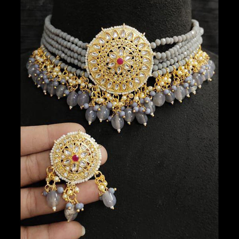 Shagna Gold Plated Kundan Stone And Pearls Choker Necklace Set