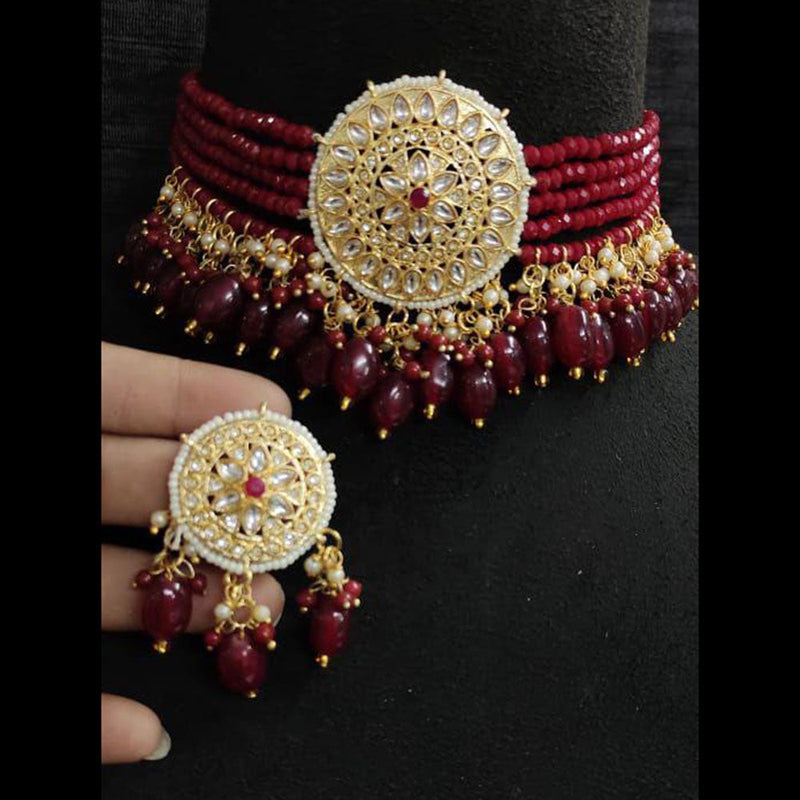 Shagna Gold Plated Kundan Stone And Pearls Choker Necklace Set