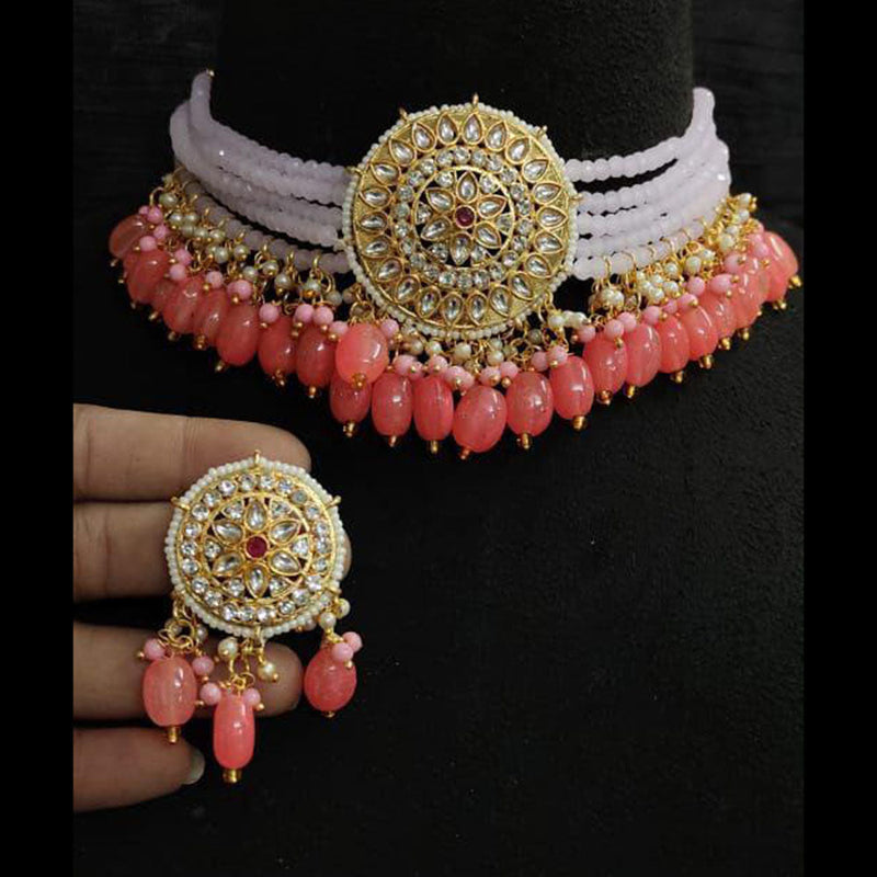 Shagna Gold Plated Kundan Stone And Pearls Choker Necklace Set