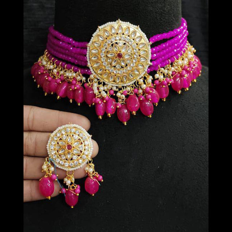 Shagna Gold Plated Kundan Stone And Pearls Choker Necklace Set