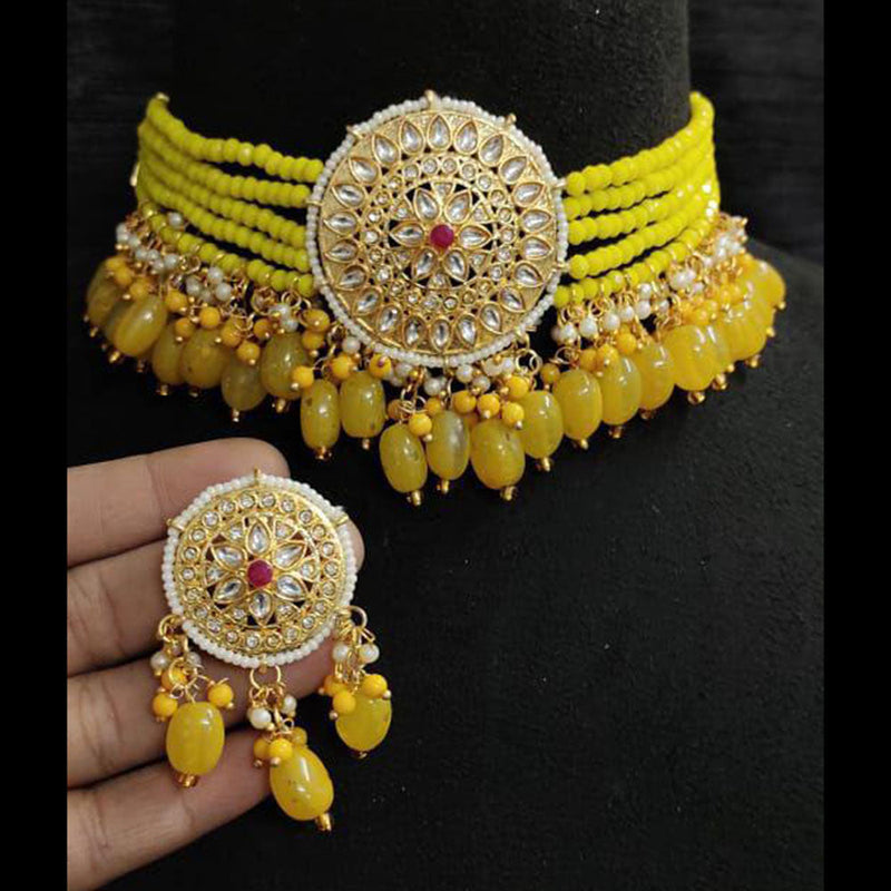 Shagna Gold Plated Kundan Stone And Pearls Choker Necklace Set