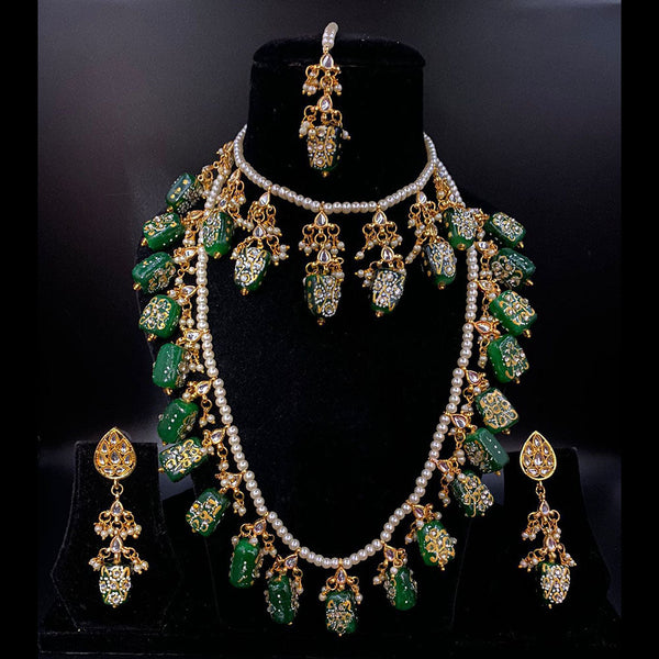 Shagna Gold Plated Kundan Stone And Pearls Long Necklace Set