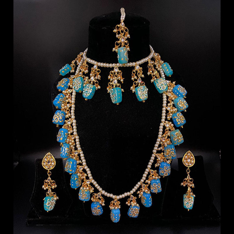 Shagna Gold Plated Kundan Stone And Pearls Long Necklace Set