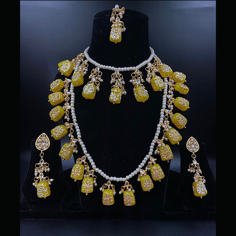 Shagna Gold Plated Kundan Stone And Pearls Long Necklace Set