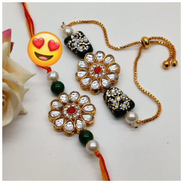 Shagna Gold Plated Kundan Stone Rakhi Combo