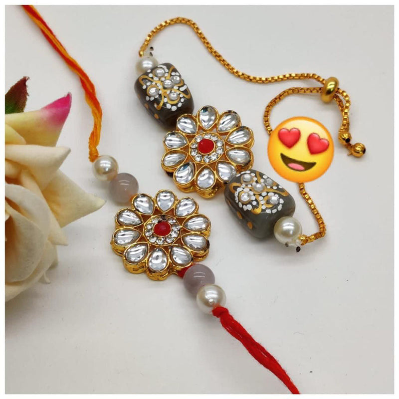 Shagna Gold Plated Kundan Stone Rakhi Combo