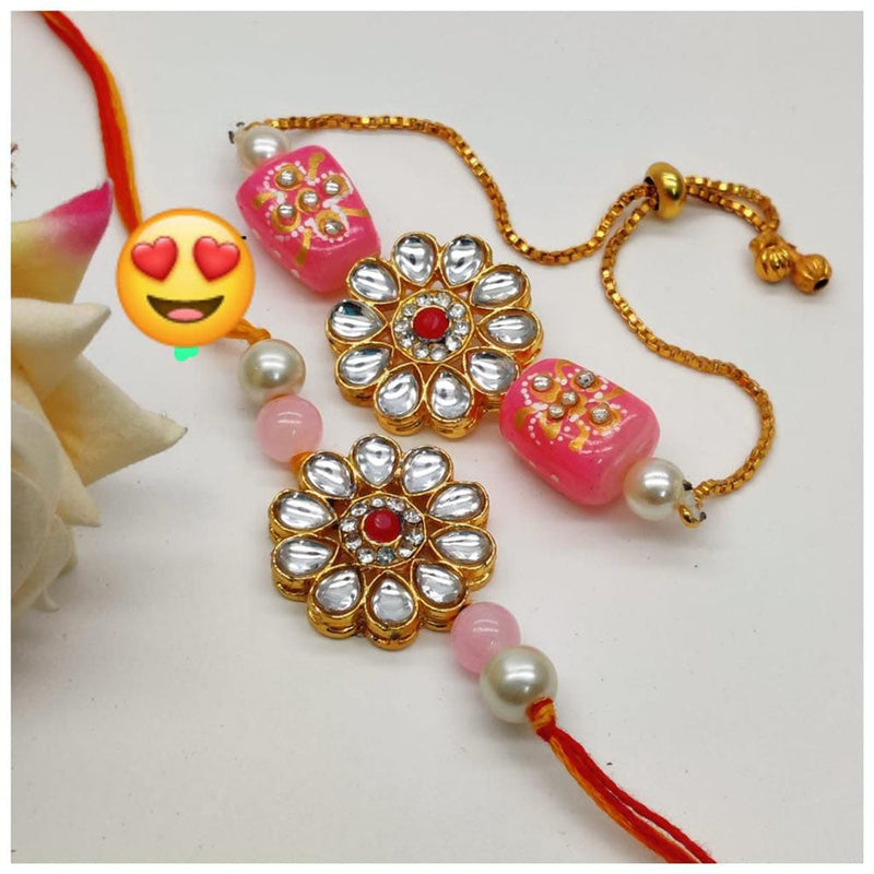 Shagna Gold Plated Kundan Stone Rakhi Combo