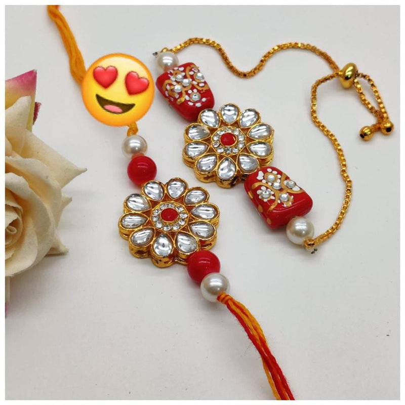 Shagna Gold Plated Kundan Stone Rakhi Combo