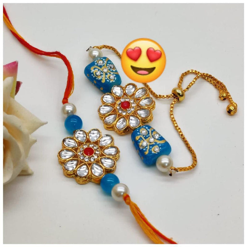 Shagna Gold Plated Kundan Stone Rakhi Combo