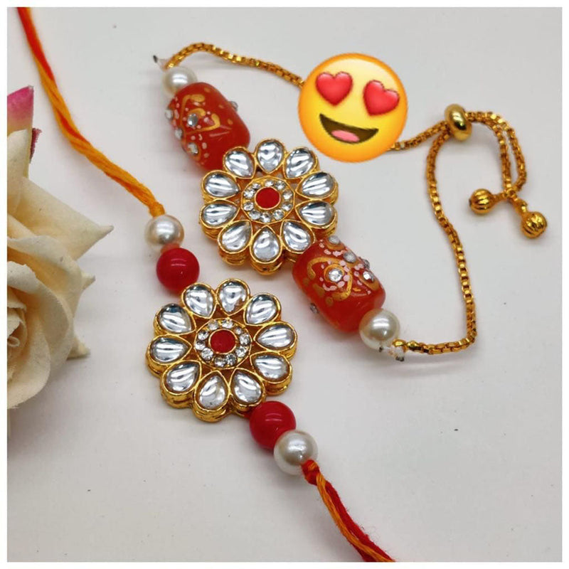 Shagna Gold Plated Kundan Stone Rakhi Combo