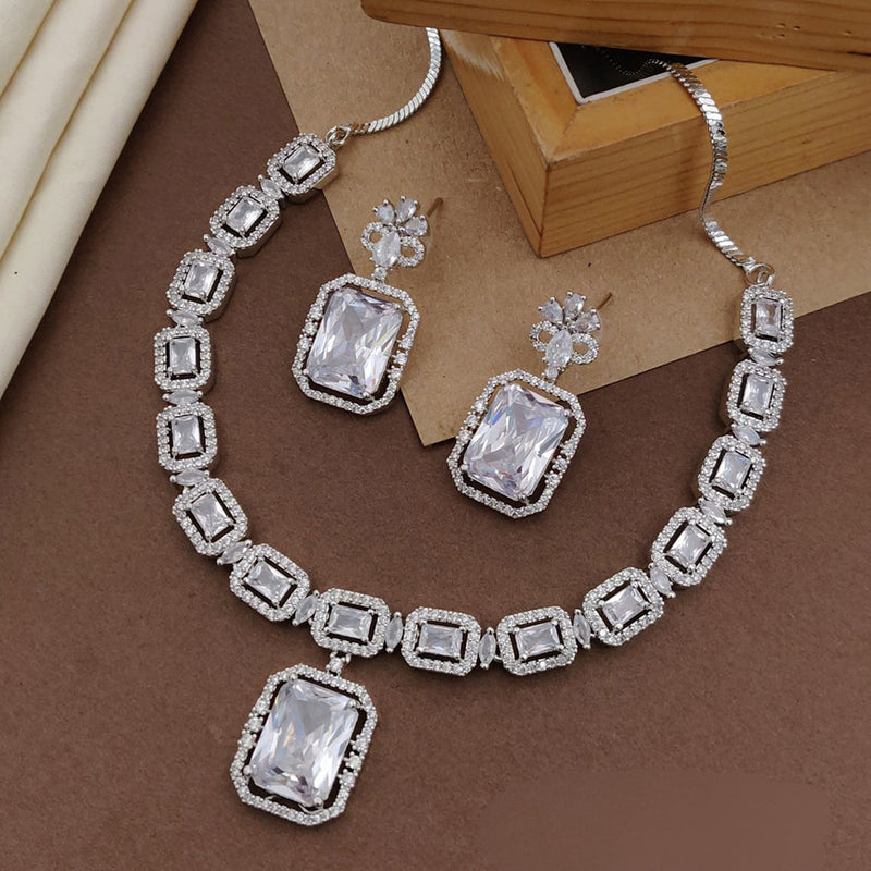 Shagna Silver Plated AD Necklace Set