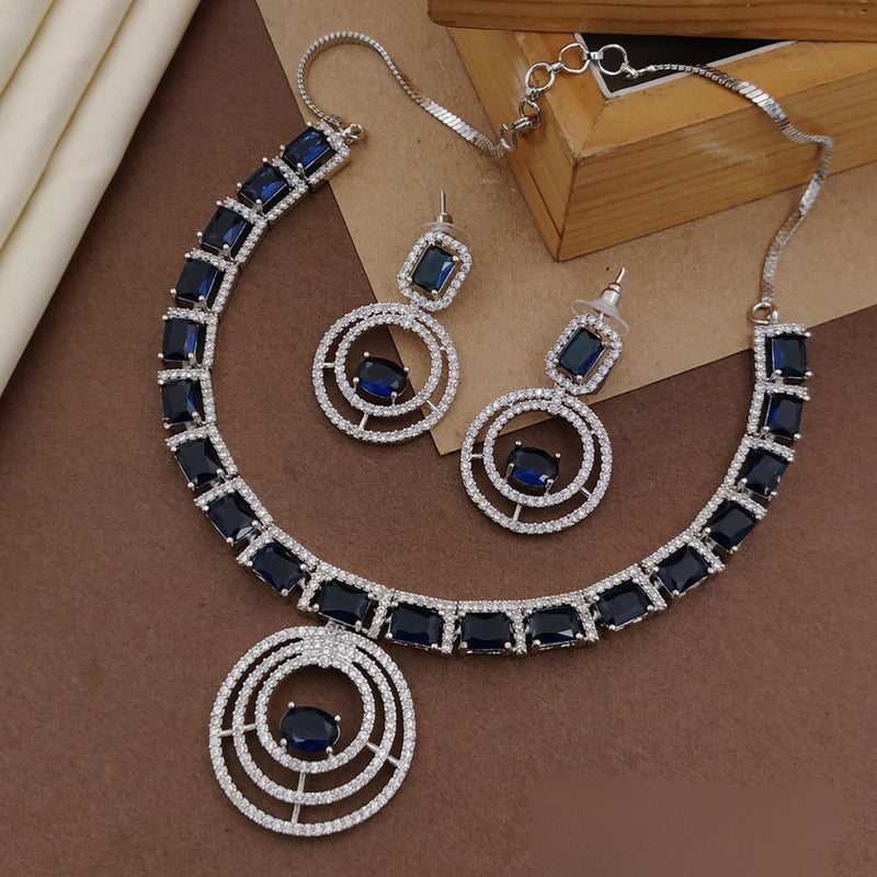 Shagna Silver Plated AD Necklace Set