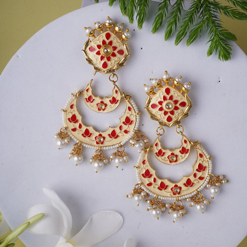 Shagna Gold Plated Meenakari And Pearls Dangler Earrings