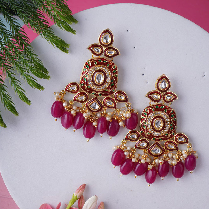 Shagna Gold Plated Meenakari And Pearls Dangler Earrings