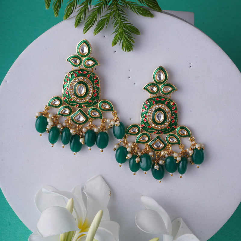 Shagna Gold Plated Meenakari And Pearls Dangler Earrings