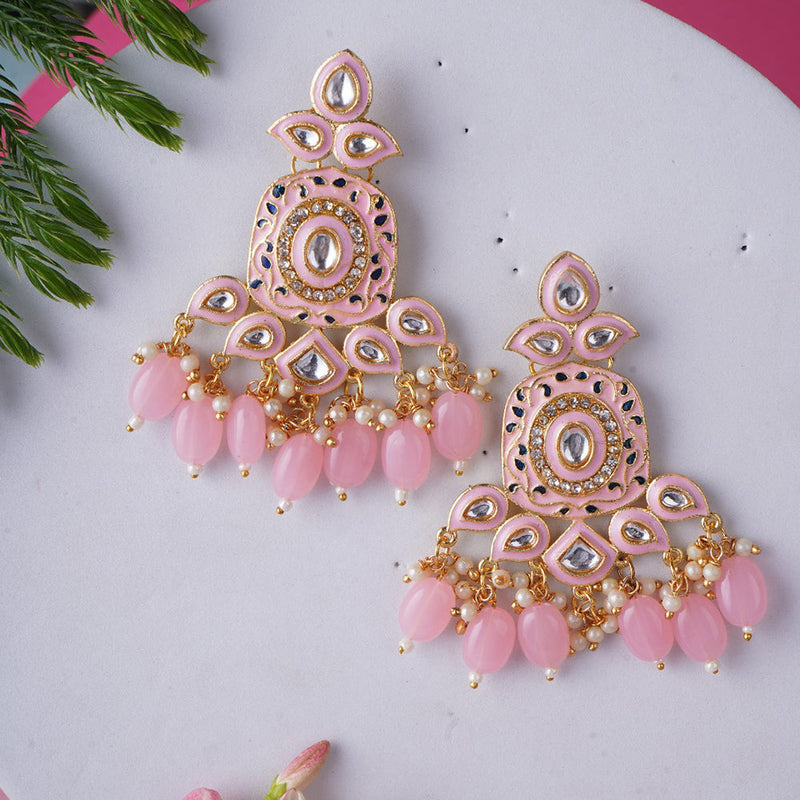 Shagna Gold Plated Meenakari And Pearls Dangler Earrings