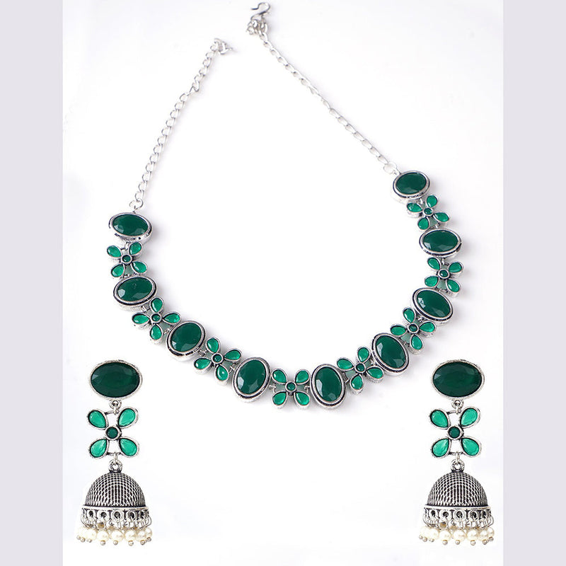 Shagna Oxidised Plated Pota Stone Necklace Set