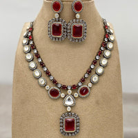 Shagna 2 Tone Plated Crystal Stone Necklace Set