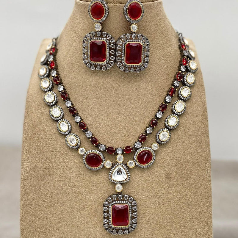 Shagna 2 Tone Plated Crystal Stone Necklace Set