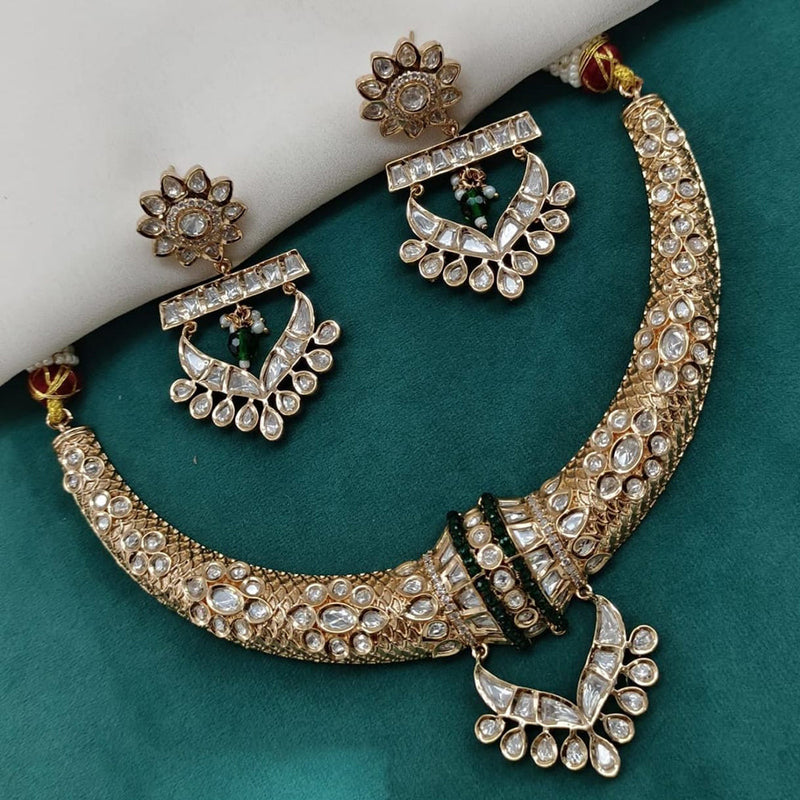 Shagna Gold Plated Polki Kundan Stone Necklace Set