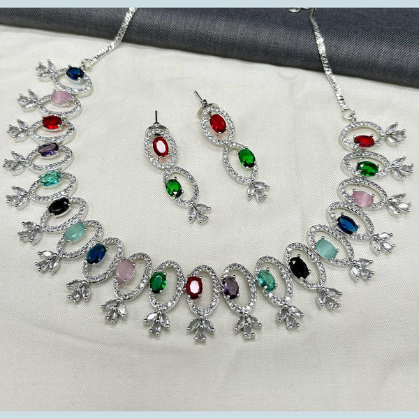 Shagna Silver Plated AD Necklace Set