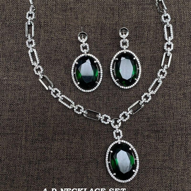 Shagna Silver Plated AD Necklace Set