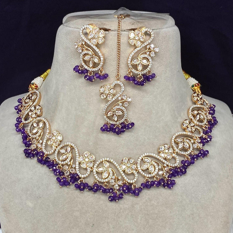 Shagna Gold Plated Polki Kundan Stone And Pearls Necklace Set