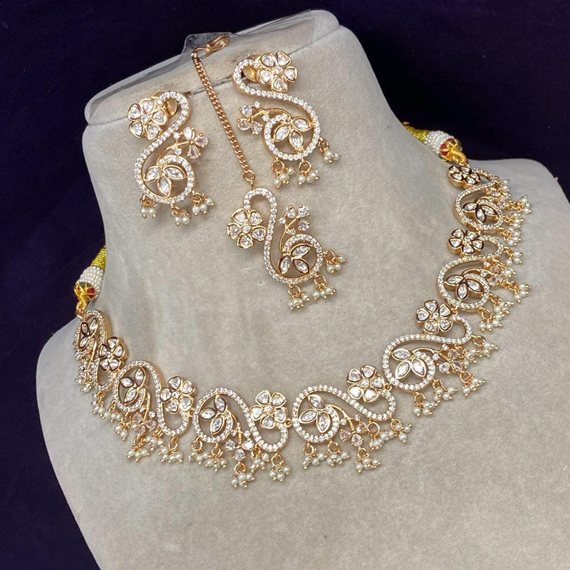 Shagna Gold Plated Polki Kundan Stone And Pearls Necklace Set