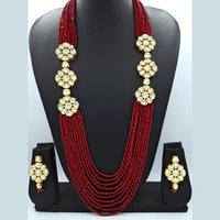 Shagna Gold Plated Kundan Stone And Pearls Multi Layer Long Necklace Set