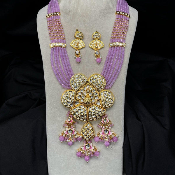 Shagna Gold Plated Kundan Stone And Pearls Multi Layer Long Necklace Set