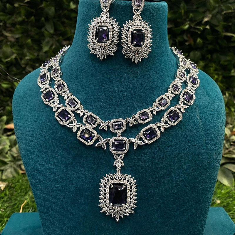 Shagna Silver Plated AD Necklace Set