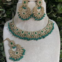Shagna Gold Plated Crystal Stone And Beads Necklace Set