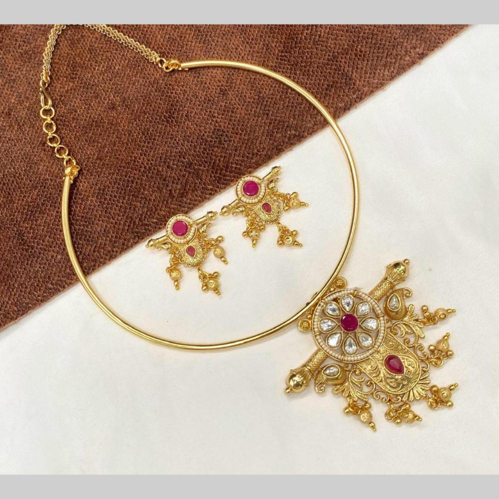 Shagna Gold Plated Pota Stone And Pearl Necklace Set