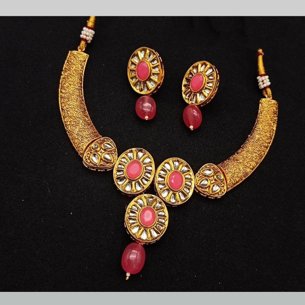 Shagna Gold Plated Pota Stone And Beads Necklace Set