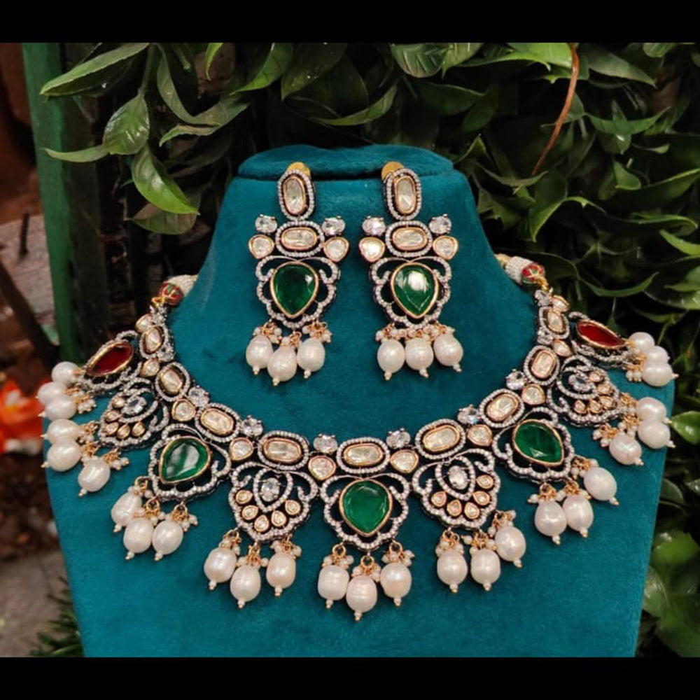 Shagna Designer Polki Kundan Stones Pearl And Beads Necklace Set 