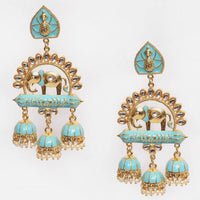 Shagna Graceful Kundan Stone And Beads Meenakari Jhumki Earrings