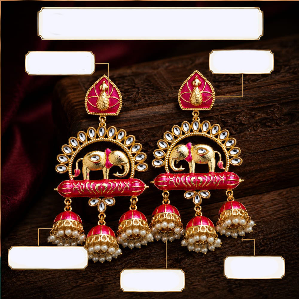 Shagna Graceful Kundan Stone And Beads Meenakari Jhumki Earrings