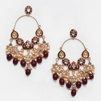 Shagna Graceful Kundan Stone And Beads Meenakari Traditional Drop Earrings