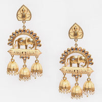 Shagna Graceful Kundan Stone And Beads Meenakari Jhumki Earrings